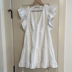 Abercrombie & Fitch White V-Neck Ruffle Flutter Sleeve Mini Dress